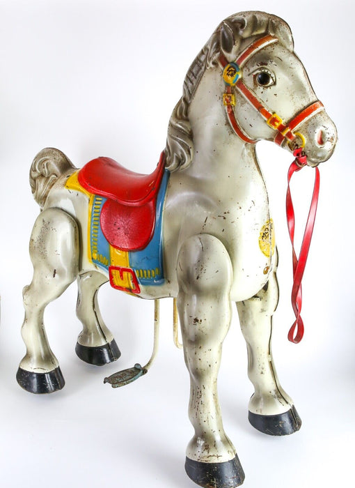 MOBO, ENGLAND - VINTAGE TIN METAL COLLECTABLE CHILDS RIDE-ON BRONCO HORSE TOY