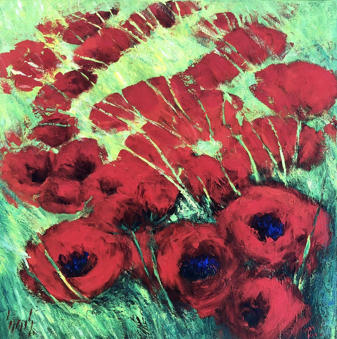 CARL SCANES, 'WILD POPPIES', FLORAL FLOWERS STUDY, OIL ON CANVAS, SIGNED