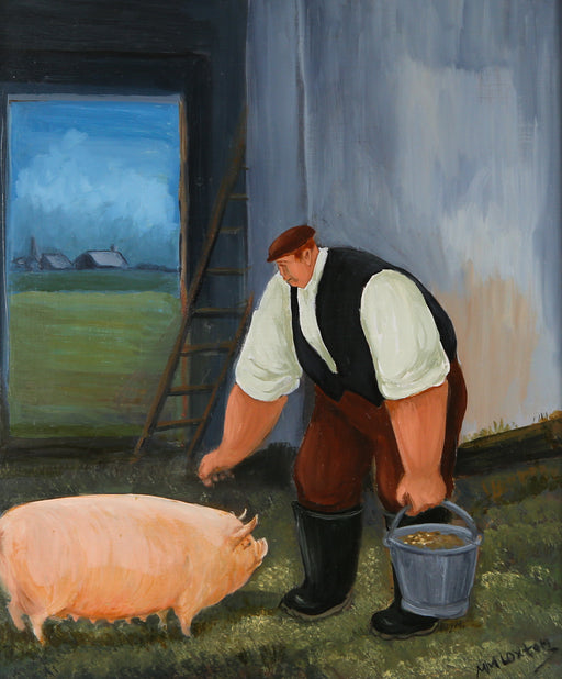MARGARET LOXTON. 'THE PIG KEEPER'. ORIGINAL OIL PAINTING, SIGNED