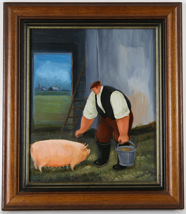 MARGARET LOXTON. 'THE PIG KEEPER'. ORIGINAL OIL PAINTING, SIGNED