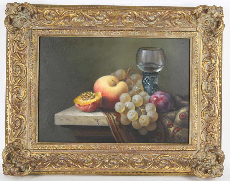 BRIAN DAVIES - STILL LIFE WITH FRUIT INTERIOR STUDY ORIGINAL OIL PAINTING SIGNED