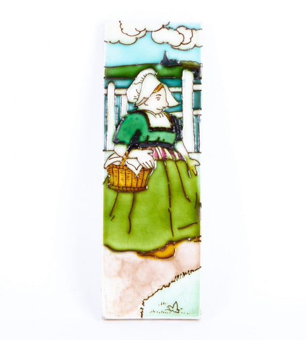 FREDERICK RHEAD for CHARLOTTE RHEAD - DUTCH GIRL TUBE-LINED POTTERY WALL TILE PLAQUE