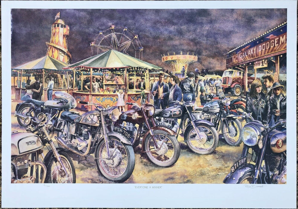 ROY BARRETT, 'EVERYONE A WINNER', LIMITED EDITION MOTORCYCLE BIKE PRINT, SIGNED