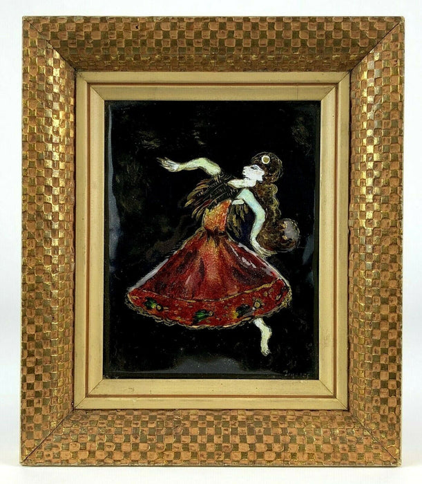 LIMOGES - FLAMENCO DANCER GIRL LADY FEMALE ENAMEL PICTURE PLAQUE, FRAMED