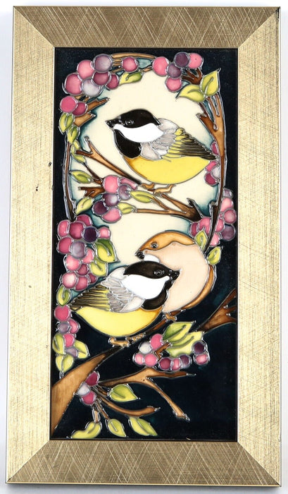 MOORCROFT POTTERY 2014 BIRD TITS BRANCHES FLORAL FLOWER PLAQUE