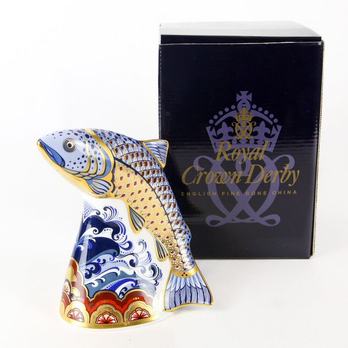 ROYAL CROWN DERBY 'LEAPING SALMON' SINCLAIRS EXCLUSIVE PAPERWEIGHT FIGURE MODEL