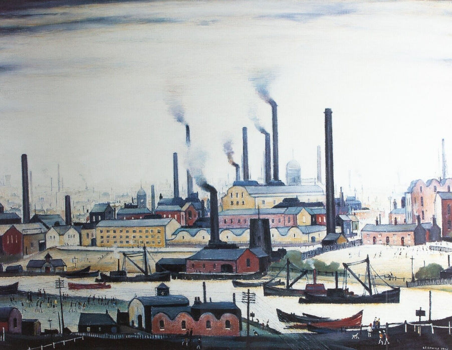 LS LAURENCE STEPHEN LOWRY, 'A RIVER BANK', LIMITED EDITION COLOUR PRINT, 48/850