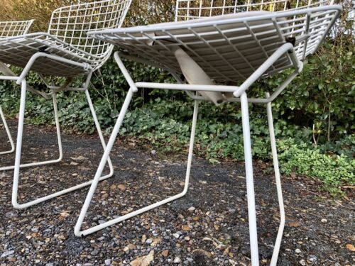 SET of 4 HARRY BERTOIA DESIGN VINTAGE MID-CENTURY WHITE WIRE DINING SIDE CHAIRS