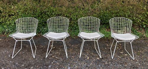SET of 4 HARRY BERTOIA DESIGN VINTAGE MID-CENTURY WHITE WIRE DINING SIDE CHAIRS