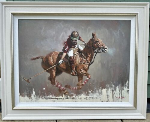 MARK SPAIN 'POLO WITH FACE GUARD' HORSE PONY LARGE ORIGINAL OIL PAINTING, SIGNED