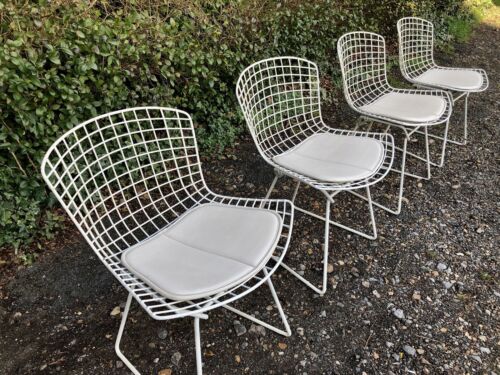 SET of 4 HARRY BERTOIA DESIGN VINTAGE MID-CENTURY WHITE WIRE DINING SIDE CHAIRS