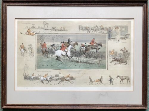SNAFFLES, CHARLES JOHNSON PAYNE, 'A POINT TO POINT', HAND-COLOURED PRINT, SIGNED