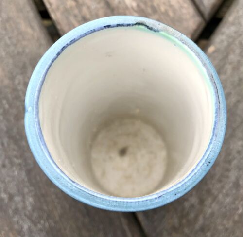 MARILYN PASCOE for TROIKA CORNWALL STUDIO ART POTTERY BLUE CYLINDER VASE, SIGNED