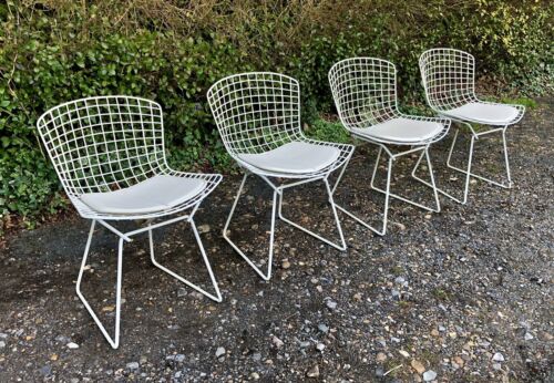 SET of 4 HARRY BERTOIA DESIGN VINTAGE MID-CENTURY WHITE WIRE DINING SIDE CHAIRS