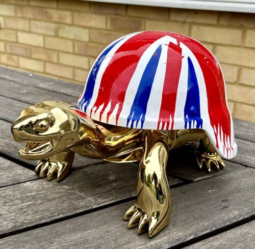 DIEDERIK VAN APPLE 'GOLDEN PEACE TURTLE, UNION JACK' SCULPTURE 59/150, BOX & COA