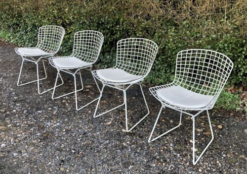 SET of 4 HARRY BERTOIA DESIGN VINTAGE MID-CENTURY WHITE WIRE DINING SIDE CHAIRS