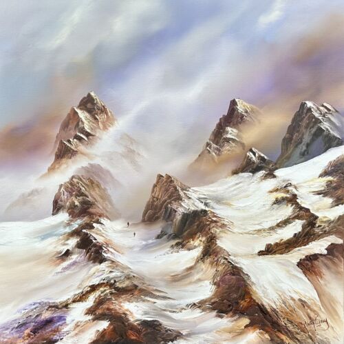 PHILIP GRAY, SNOWY MOUNTAINOUS LANDSCAPE SCENE STUDY, LARGE OIL PAINTING, SIGNED