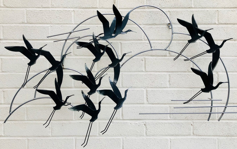 CURTIS JERE 'CRANES IN FLIGHT' 1983 METAL WALL SCULPTURE, SIGNED