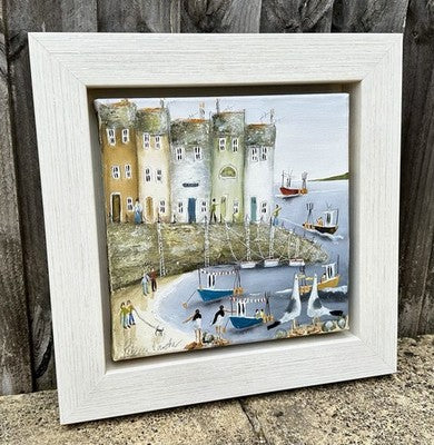 REBECCA LARDNER 'FLAGSHIPS' COASTAL SEASIDE HARBOUR BAY ORIGINAL PAINTING SIGNED