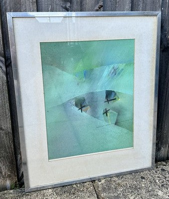 DAVID BLACKBURN, 'RAINY DAY BY THE WATER', 1975 ABSTRACT ORIGINAL PASTEL, SIGNED