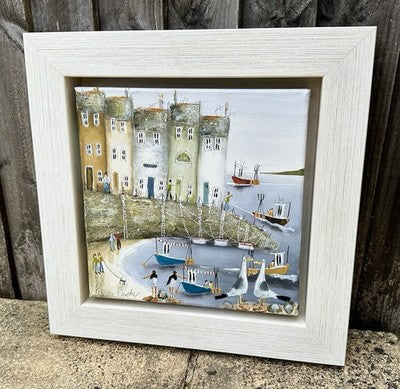 REBECCA LARDNER 'FLAGSHIPS' COASTAL SEASIDE HARBOUR BAY ORIGINAL PAINTING SIGNED