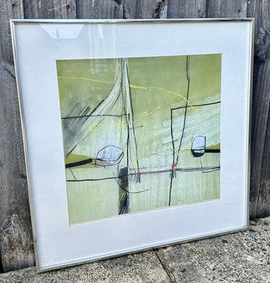 DAVID BLACKBURN - 1978 GREEN ABSTRACT ORIGINAL PASTEL, SIGNED