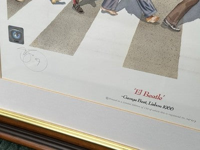 STEWART BECKETT 'EL BEATLE' GEORGE BEST ABBEY ROAD LIMITED EDITION PRINT, SIGNED