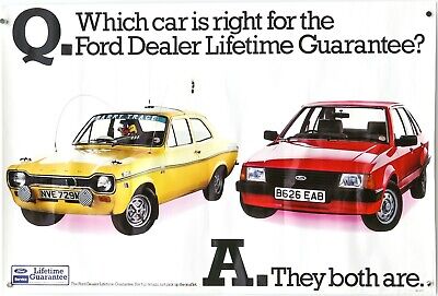 FORD ESCORT, LIFETIME GUARANTEE - ORIGINAL CAR DEALER SHOWROOM POSTER CS6017 77