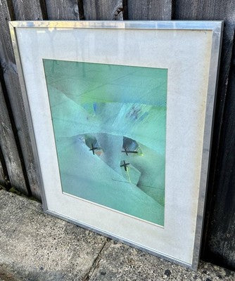 DAVID BLACKBURN, 'RAINY DAY BY THE WATER', 1975 ABSTRACT ORIGINAL PASTEL, SIGNED