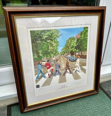 STEWART BECKETT 'EL BEATLE' GEORGE BEST ABBEY ROAD LIMITED EDITION PRINT, SIGNED