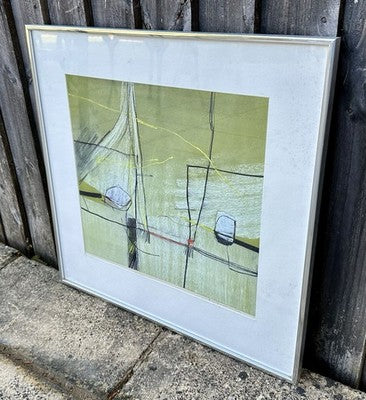 DAVID BLACKBURN - 1978 GREEN ABSTRACT ORIGINAL PASTEL, SIGNED