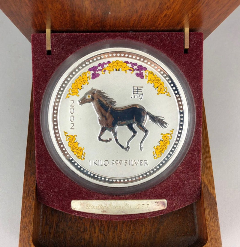 2002 KILO HORSE WITH DIAMOND EYE LIMITED EDITION AUSTRALIAN LUNAR SILVER BULLION $30 COIN