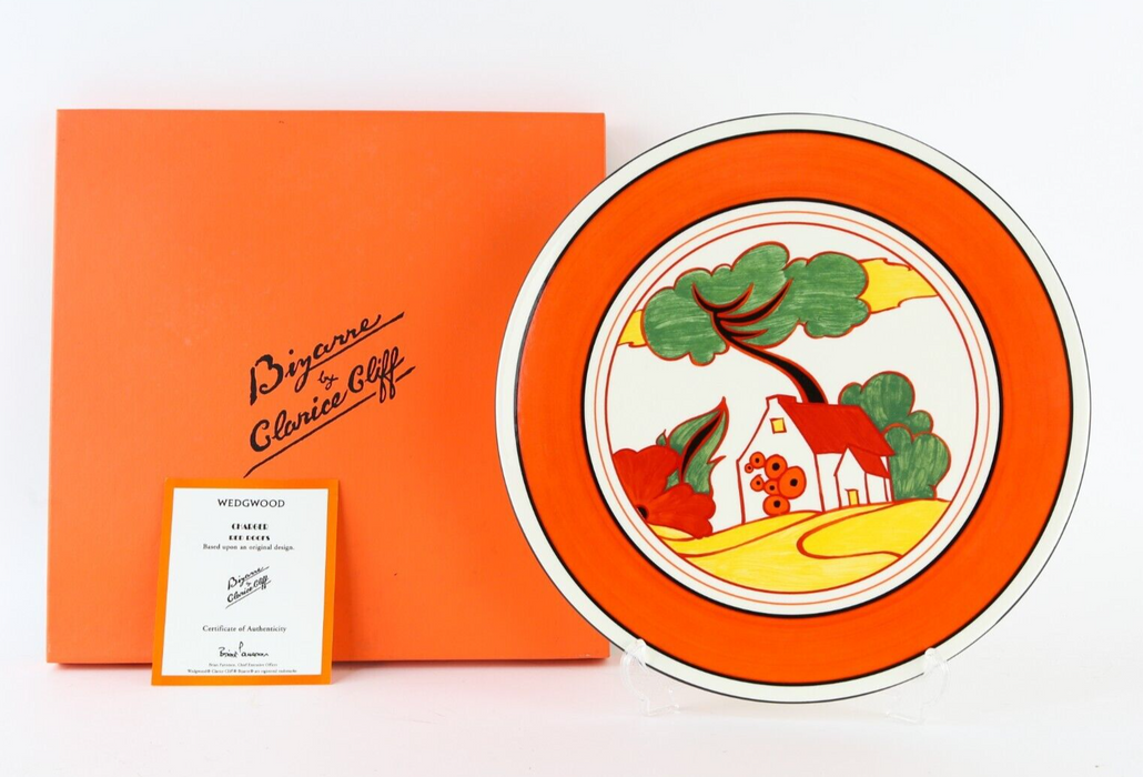 CLARICE CLIFF BY WEDGWOOD 'RED ROOFS' LARGE CHARGER PLATE DISH, BOXED & COA