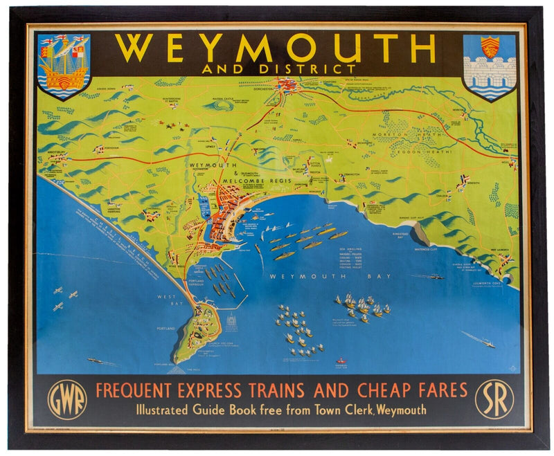 WEYMOUTH & DISTRICT - ORIGINAL SOUTHERN RAILWAY SR GWR ADVERTISING TRAVEL POSTER