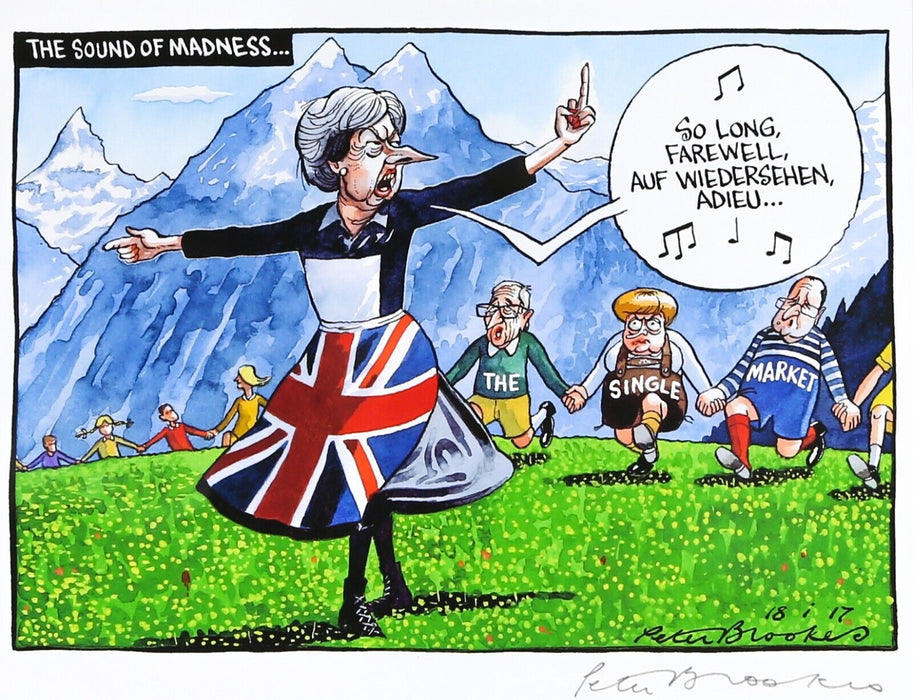 PETER BROOKES, 'THE SOUND OF MADNESS', THERESA MAY, SATIRICAL CARTOON PRINT