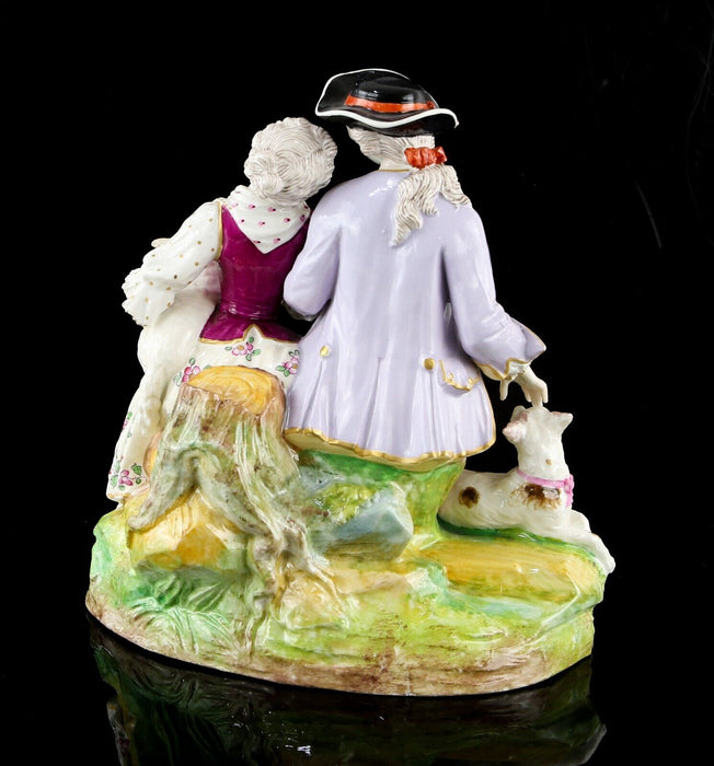 LOVING COUPLE - ANTIQUE CONTINENTAL PARIS PORCELAIN GROUP FIGURE MEISSEN CROSS