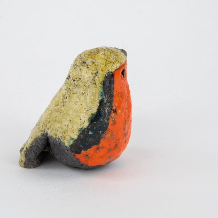 ROSEMARY WREN, OXSHOTT POTTERY - ROBIN, STUDIO ART RAKU BIRD FIGURE MODEL