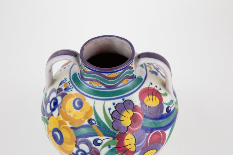 CARTER STABLER & ADAMS POOLE POTTERY TWIN-HANDLES OVOID FLORAL FOLIATE VASE 202