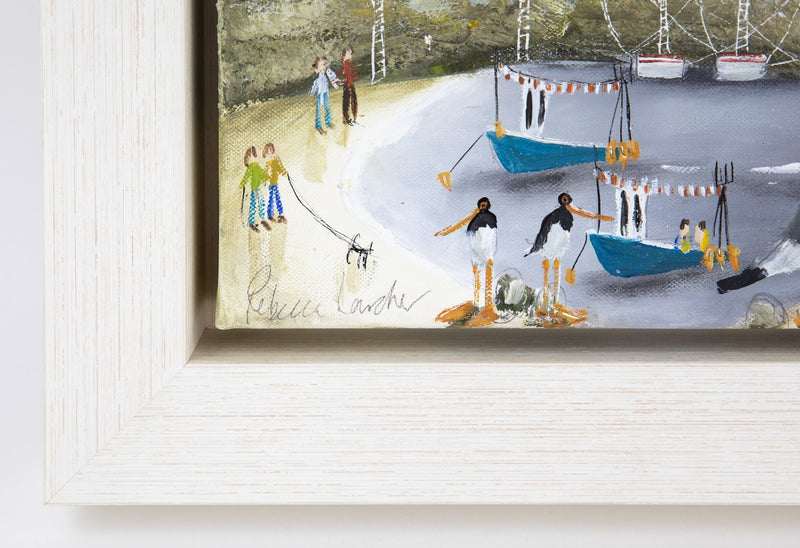 REBECCA LARDNER 'FLAGSHIPS' COASTAL SEASIDE HARBOUR BAY ORIGINAL PAINTING SIGNED