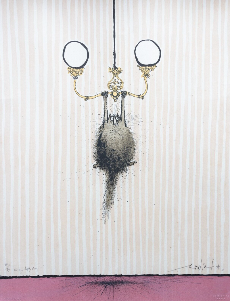 RONALD SEARLE, 'HE'S VERY HIGHLY STRUNG', CAT, LITHOGRAPH PRINT 55/99, SIGNED
