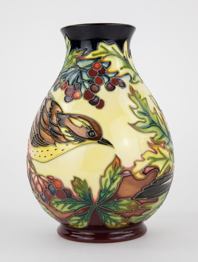 MOORCROFT POTTERY 'INGLEWOOD' 2002 PHILIP GIBSON SONG THRUSH JAY BIRD VASE