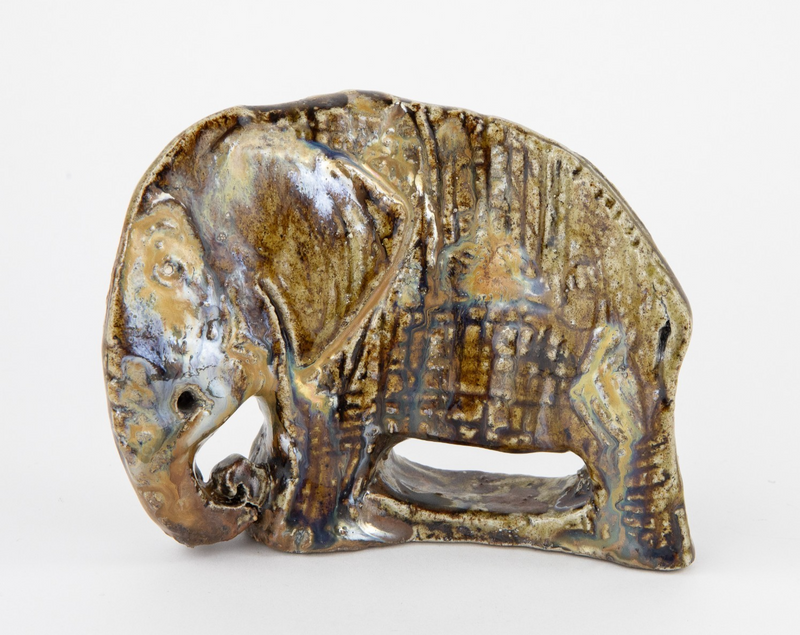 DENISE WREN, OXSHOTT POTTERY - ELEPHANT, STUDIO ART FIGURE MODEL, SIGNED