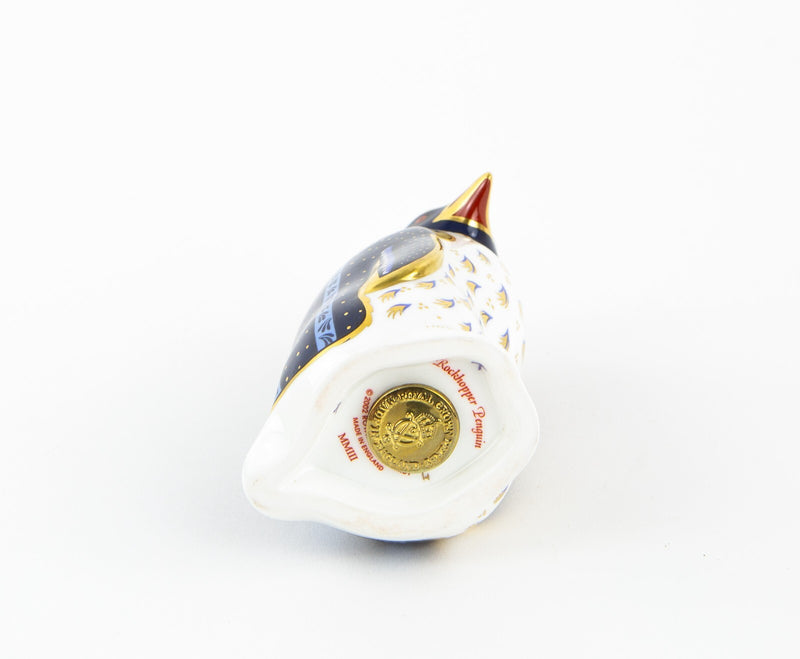 ROYAL CROWN DERBY ’ROCKHOPPER PENGUIN' PAPERWEIGHT FIGURE MODEL & GOLD STOPPER