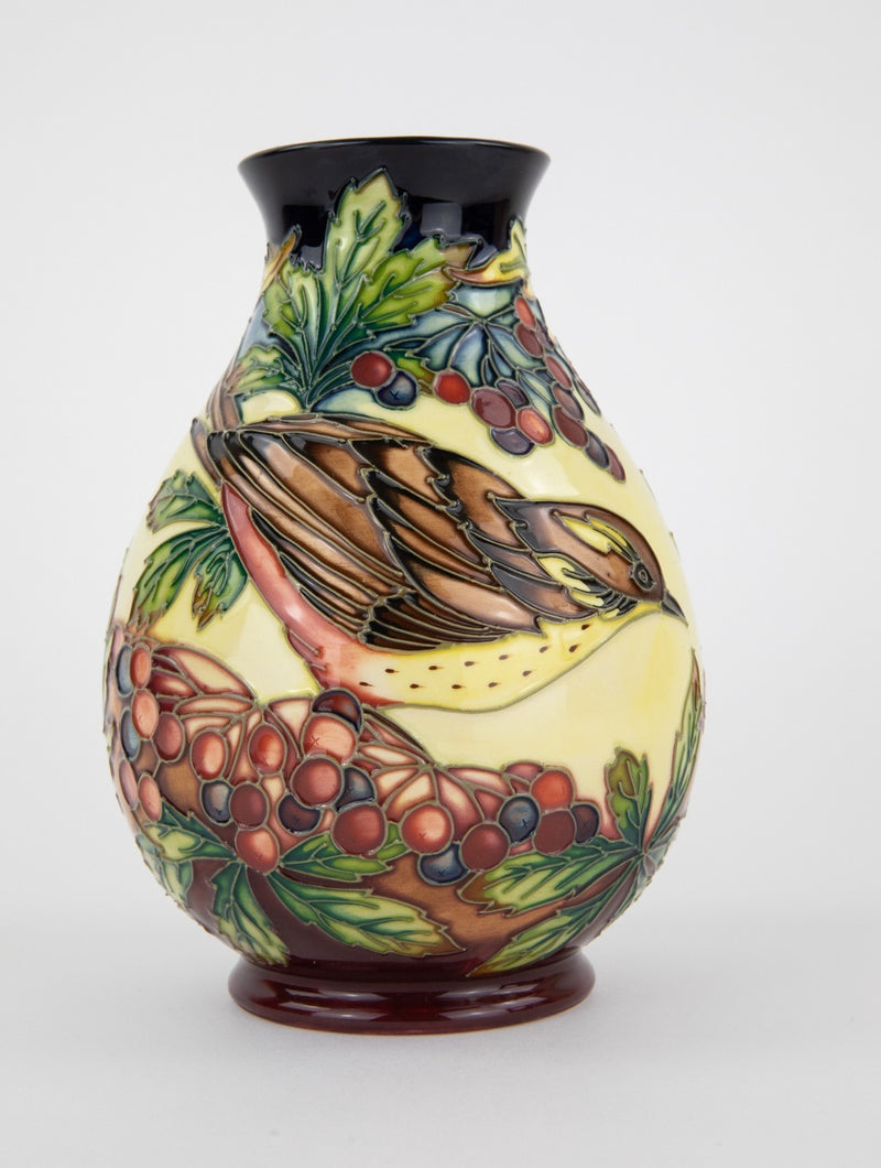 MOORCROFT POTTERY 'INGLEWOOD' 2002 PHILIP GIBSON SONG THRUSH JAY BIRD VASE