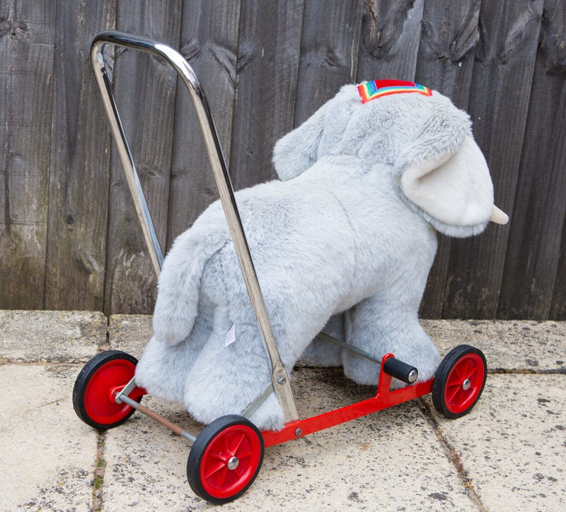 MERRYTHOUGHT 'RIDE ON ELEPHANT' VINTAGE PUSH-ALONG TEDDY BEAR TOY ON WHEELS