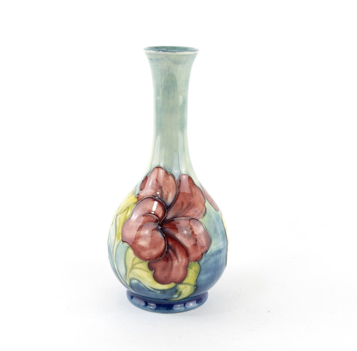 MOORCROFT POTTERY 'HIBISCUS' LARGE FLUTED BUD BOTTLE FLORAL FLOWER VASE