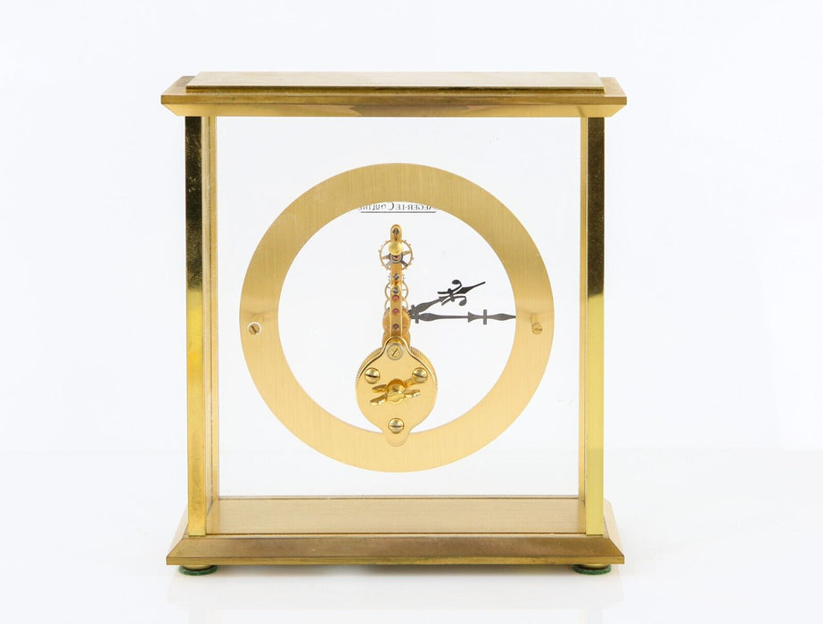 JAEGER LECOULTRE GILT/BRASS SKELETON 16-JEWEL MANTEL CLOCK, BOXED