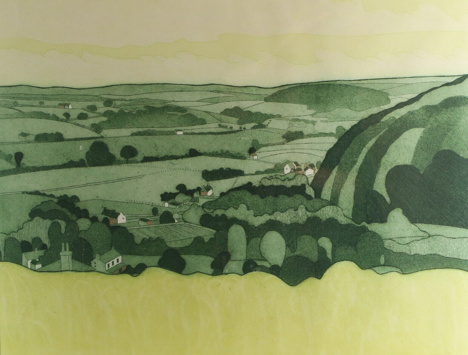 JOHN BRUNSDON 'VIEW ACROSS THE GOWER PENINSULA' LIMITED EDITION ETCHING, SIGNED