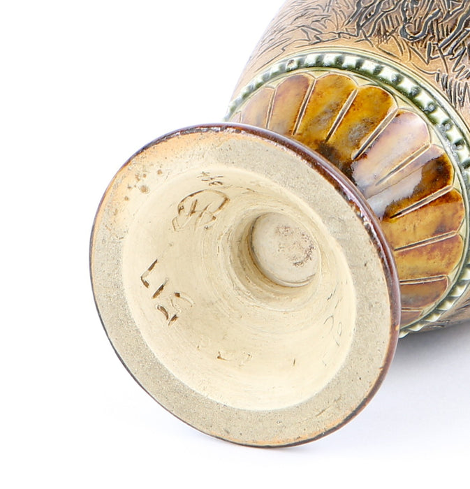 HANNAH BARLOW, DOULTON LAMBETH - HORSES & COWS GRAZING, STONEWARE BALUSTER VASE