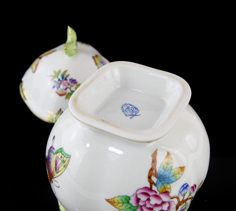 HEREND HUNGARY FLORAL BUTTERFLIES AND BIRD LIDDED BOX POT DISH